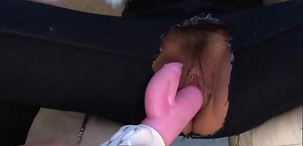  Having a ping fuck toy in her pussy outdoors is what turns her on